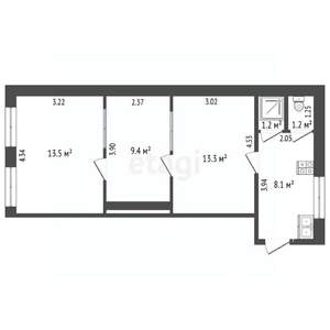3-к квартира, вторичка, 47м2, 2/2 этаж