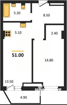 1-к квартира, вторичка, 51м2, 9/12 этаж