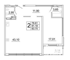 2-к квартира, строящийся дом, 84м2, 22/27 этаж