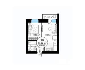 1-к квартира, вторичка, 39м2, 17/18 этаж