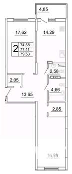 2-к квартира, строящийся дом, 80м2, 3/27 этаж