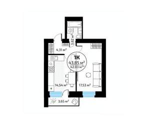 1-к квартира, вторичка, 44м2, 15/18 этаж