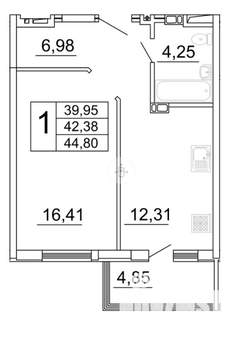 1-к квартира, вторичка, 45м2, 25/27 этаж