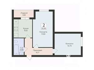 2-к квартира, вторичка, 53м2, 9/16 этаж