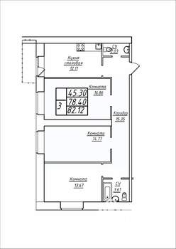 3-к квартира, строящийся дом, 82м2, 4/17 этаж