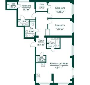 3-к квартира, строящийся дом, 118м2, 28/29 этаж