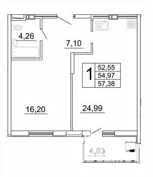 1-к квартира, строящийся дом, 57м2, 3/27 этаж