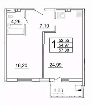 1-к квартира, строящийся дом, 57м2, 13/27 этаж