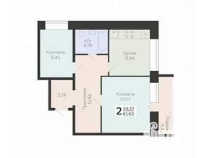 2-к квартира, вторичка, 62м2, 1/12 этаж