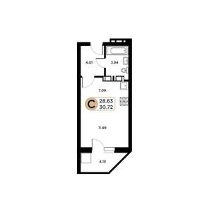 Студия квартира, строящийся дом, 30м2, 26/26 этаж
