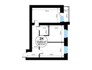 2-к квартира, вторичка, 60м2, 4/18 этаж