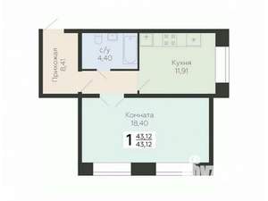 1-к квартира, вторичка, 43м2, 1/12 этаж