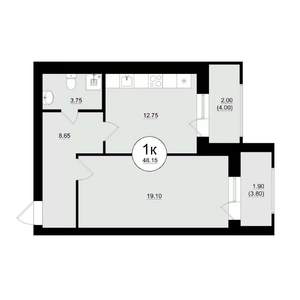 1-к квартира, вторичка, 49м2, 3/8 этаж