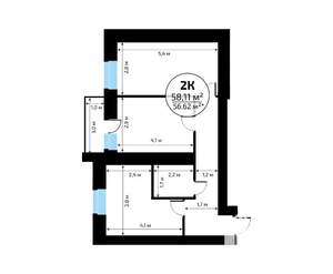 2-к квартира, вторичка, 58м2, 4/18 этаж