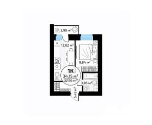 1-к квартира, вторичка, 34м2, 13/18 этаж