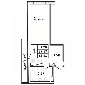 Студия квартира, вторичка, 41м2, 24/25 этаж