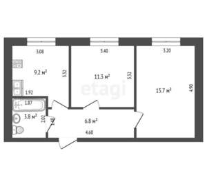 1-к квартира, вторичка, 47м2, 3/3 этаж