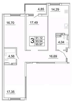 3-к квартира, строящийся дом, 96м2, 4/27 этаж