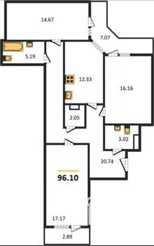 3-к квартира, вторичка, 96м2, 10/25 этаж
