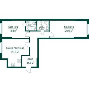 2-к квартира, строящийся дом, 77м2, 2/29 этаж