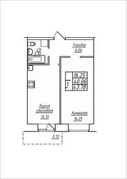 1-к квартира, строящийся дом, 44м2, 3/17 этаж