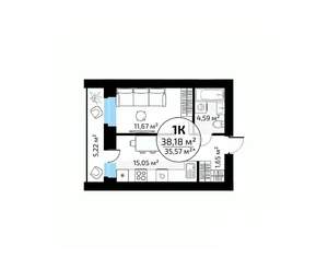 1-к квартира, вторичка, 38м2, 11/18 этаж