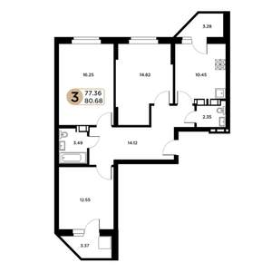 3-к квартира, строящийся дом, 80м2, 13/26 этаж