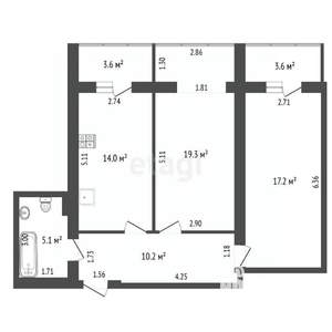 2-к квартира, вторичка, 73м2, 3/10 этаж