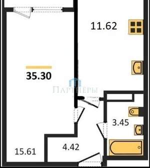 1-к квартира, сданный дом, 35м2, 22/25 этаж