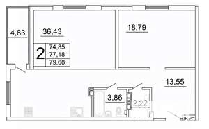2-к квартира, строящийся дом, 80м2, 9/27 этаж