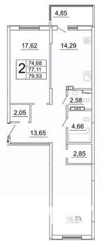 2-к квартира, строящийся дом, 80м2, 15/27 этаж