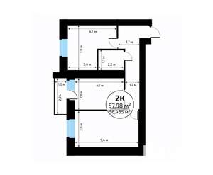 2-к квартира, вторичка, 58м2, 15/18 этаж