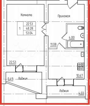 1-к квартира, строящийся дом, 58м2, 5/11 этаж