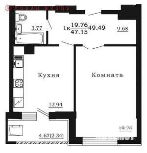 1-к квартира, вторичка, 48м2, 17/17 этаж