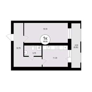 1-к квартира, вторичка, 50м2, 7/8 этаж