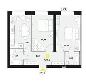 2-к квартира, вторичка, 63м2, 2/16 этаж