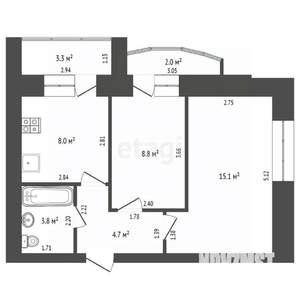 2-к квартира, вторичка, 46м2, 9/10 этаж