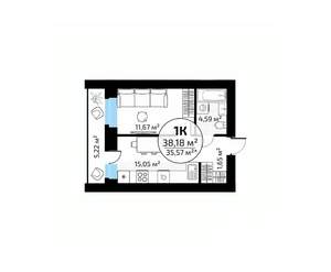 1-к квартира, вторичка, 38м2, 12/18 этаж