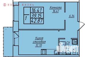 1-к квартира, строящийся дом, 43м2, 15/17 этаж