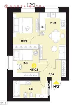 2-к квартира, вторичка, 63м2, 16/16 этаж