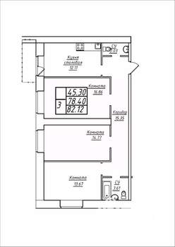 3-к квартира, строящийся дом, 82м2, 2/17 этаж