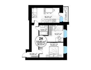 2-к квартира, вторичка, 60м2, 4/18 этаж