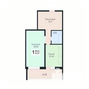 1-к квартира, строящийся дом, 53м2, 6/10 этаж