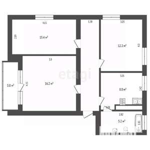 3-к квартира, вторичка, 65м2, 2/2 этаж