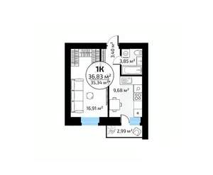 1-к квартира, вторичка, 37м2, 7/18 этаж