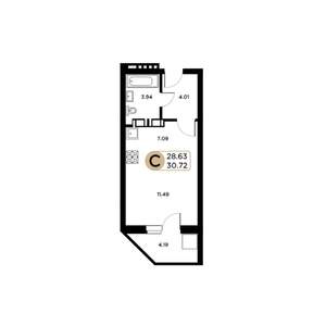 Студия квартира, строящийся дом, 30м2, 13/26 этаж