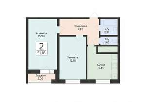 2-к квартира, вторичка, 51м2, 9/24 этаж