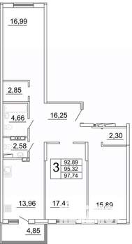 3-к квартира, строящийся дом, 98м2, 23/27 этаж