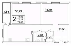 2-к квартира, строящийся дом, 80м2, 8/27 этаж
