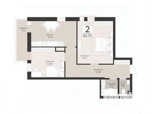 2-к квартира, вторичка, 63м2, 7/17 этаж